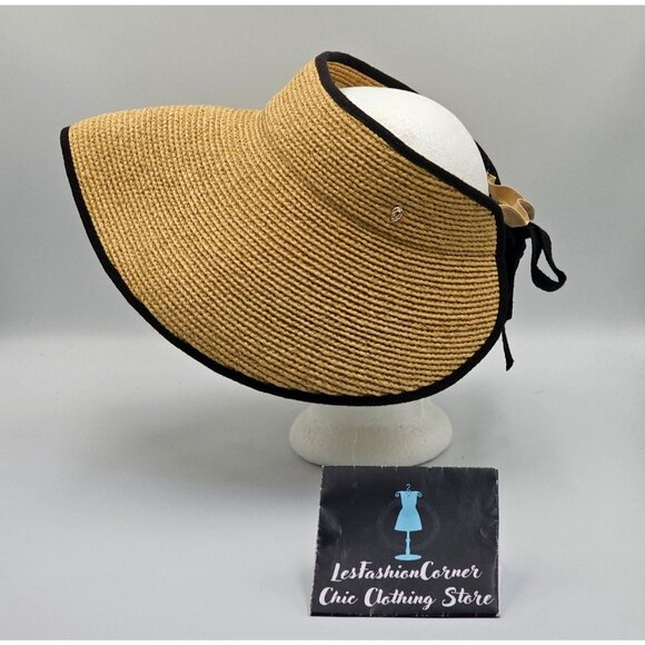 Helen Kaminsk Women's Natural & Black Mita Packable Raffia Visor One Size 2718 - Picture 3 of 14